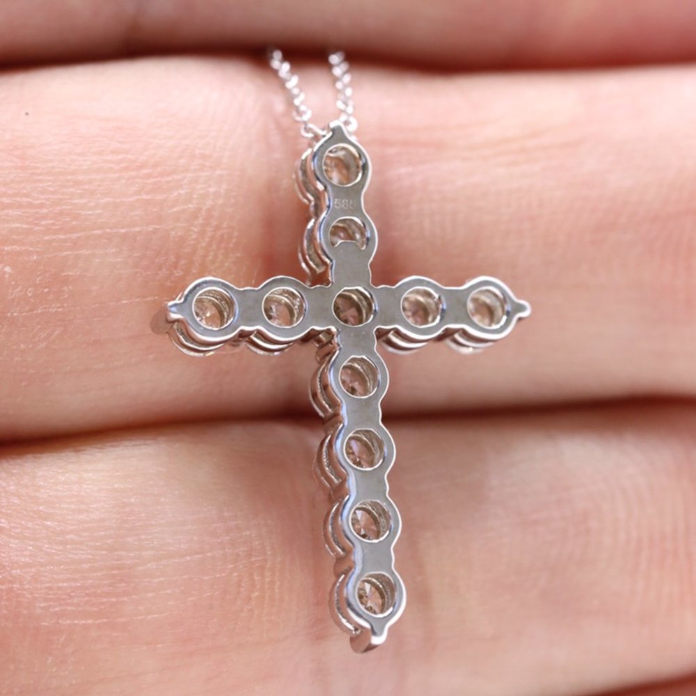 Cross Diamonds and Gold Pendent Necklace - Picture 4 of 5